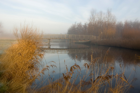 brug in ochtendnevel