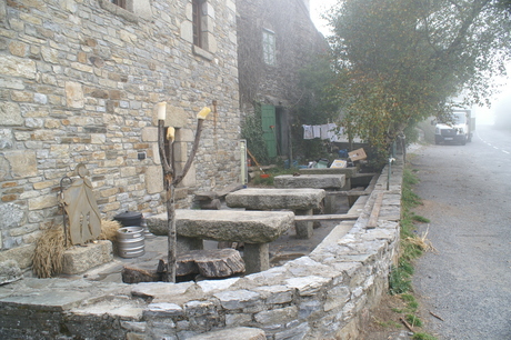 Terras in de mist