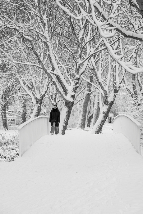 Walking in the snow with headphones
