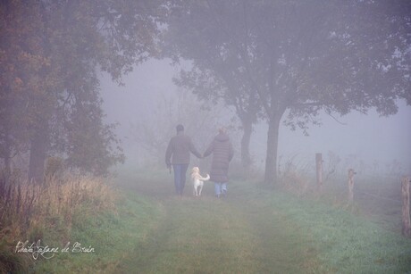 Samen wandelen in de mist 