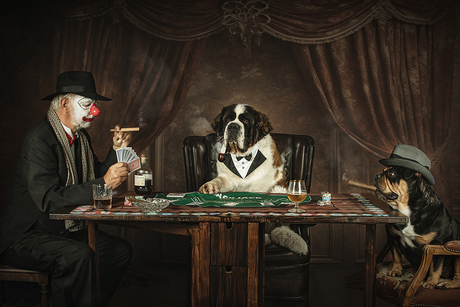 Clown Herman plays poker with his best friends Destiny and Nairobi