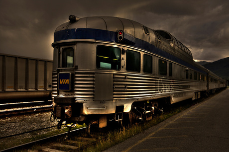 classic Canadian panorama train in Jasper