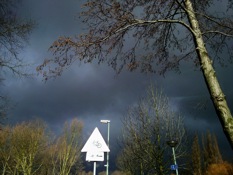 Met sneeuw bezwangerde lucht