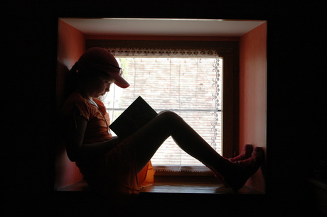Boekje lezen in de vensterbank