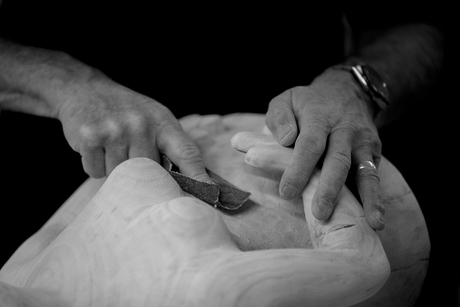 Aan het werk zwart wit