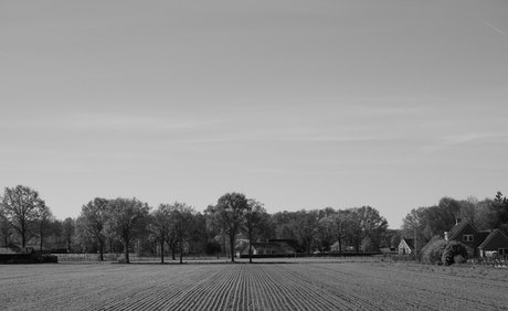 Witte boerderij in landschap