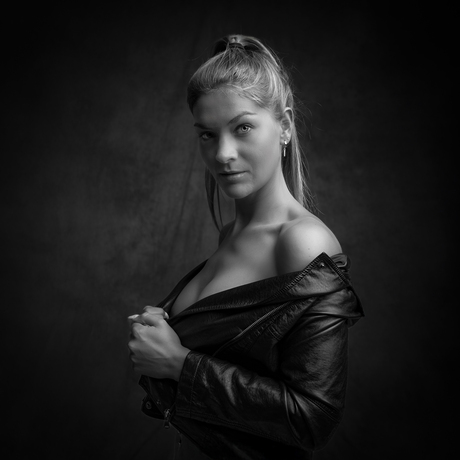 Zwart wit portret Leather Jacket