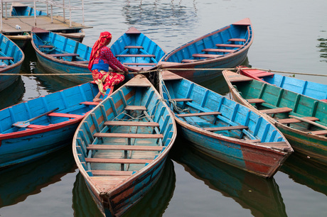 Pokhara, Nepal, bootjes op het Phewa Lake