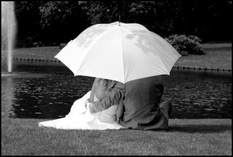 Under an umbrella
