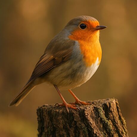 Roodborst op boomstronk