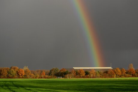 Arc-en-ciel, soleil, et ciel sombre...