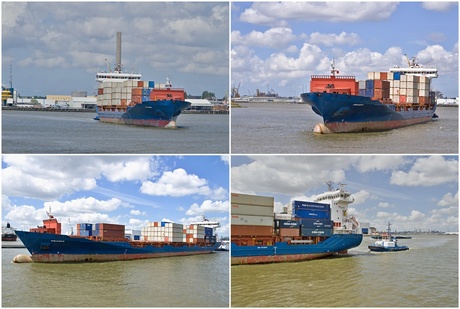 Een containerschip onderweg van A naar B.