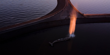 Harlinger fontein bij zonsondergang
