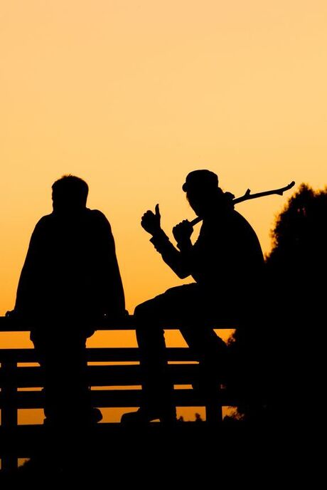 Silhouetten op de brug