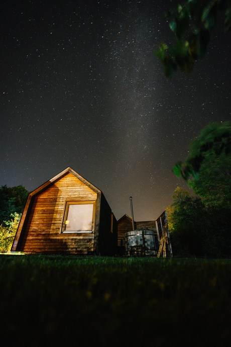 Cabin at night.