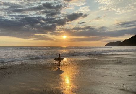 surfen bij zonsondergang 