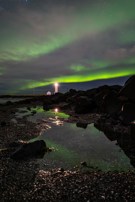 Aurora over Lighthouse Reykjavik