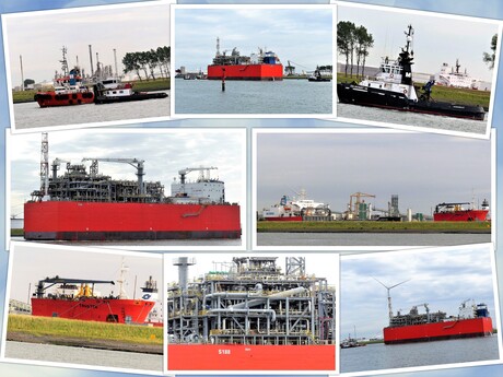 Collage  Maassluis west  Het Scheur  Sleepconvooi     S 188  LNG  Fabriek schip 19 juni 2022 