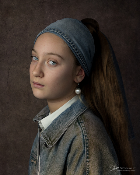 Denim Girl with a pearl