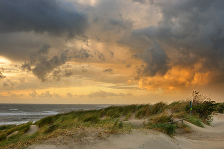 Donkere wolken boven de stranden van Zuid-Holland