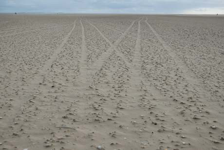 Bandensporen op het strand van Texel