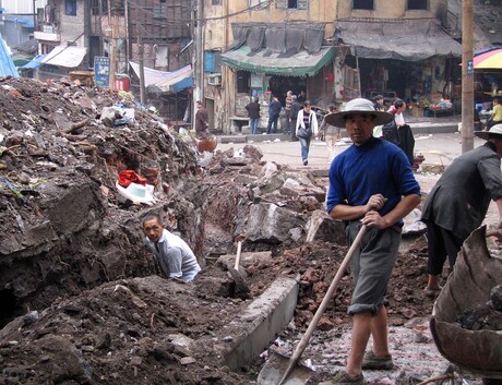Straatwerkers in Chongqing, China