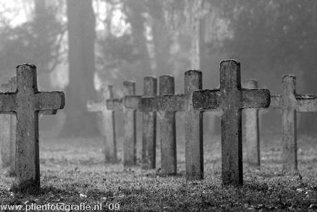 Begraafplaats in de mist