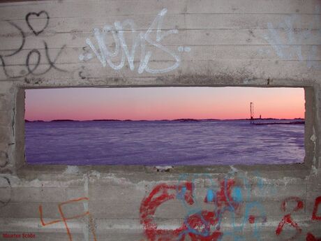 Bevroren zee vanuit bunker