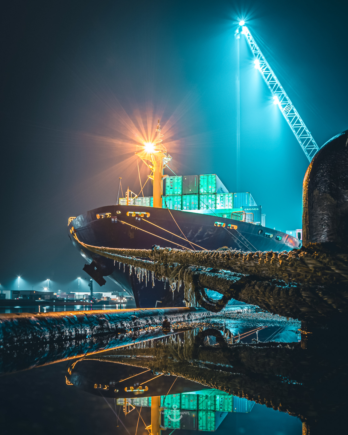 Harbour vibes - Haven Vlissingen - foto door Fack-photography op 27-01-2020 - deze foto bevat: donker, water, licht, boot, avond, spiegeling, haven, nacht, nachtfotografie, reflecties, straatfotografie, transport