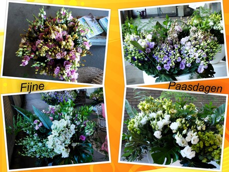Collage   FIJNE PAASDAGEN   fotos  Lisianthus  boeketten  5 april 2025  