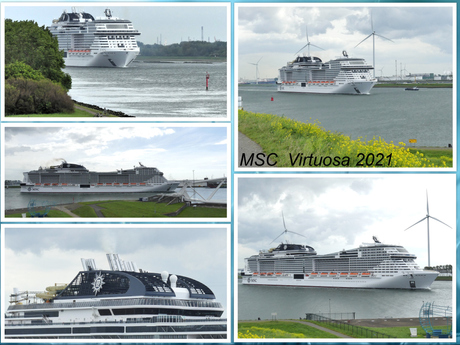 Collage   Het Scheur  MSC  VIRTUOSA  331 meter  uit 2021  Maeslandtkering   passage 6 mei 2026   