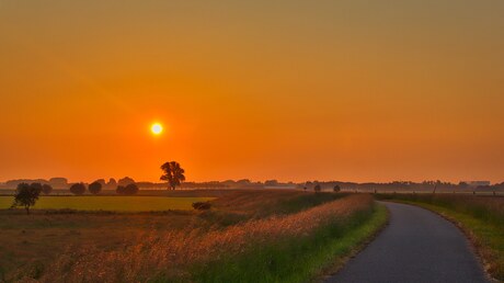 Zonsopkomst op de dijk langs de  IJssel 