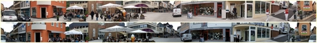 Collage van foto en video panorama van een plein in Gerolstein.