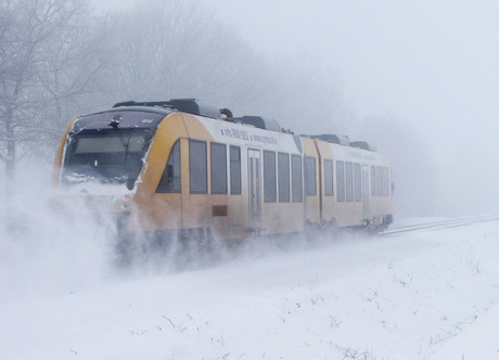 Door sneeuw en wind