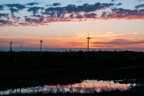 Avondrood water in de sloot