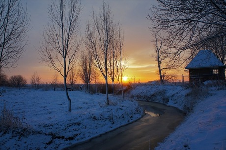 Ochtend zon in de sneeuw