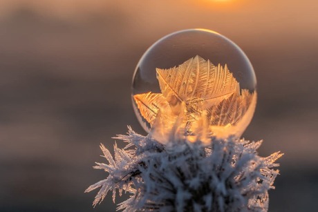 Zeepbel bevriest bij zonsopkomst 