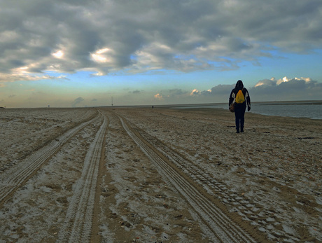 Ijskoude strandwandeling