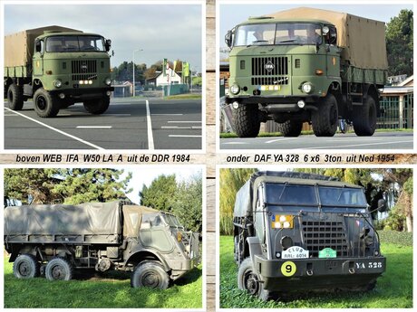 collage leger trucks DAF YA 328 1954 en DDR WEB IFA W50 LA A 1984