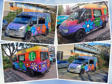 Collage   Ford  Camper  uit 2006   voor en na de  opknapbeurt   fotos  jan en sept 2025 