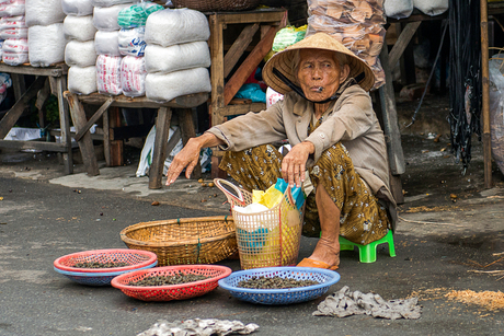 Rokende marktvrouw Hue Vietnam