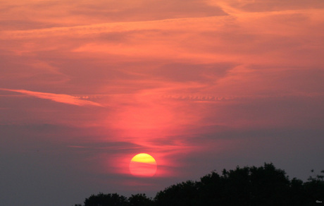 Avondrood water in de sloot