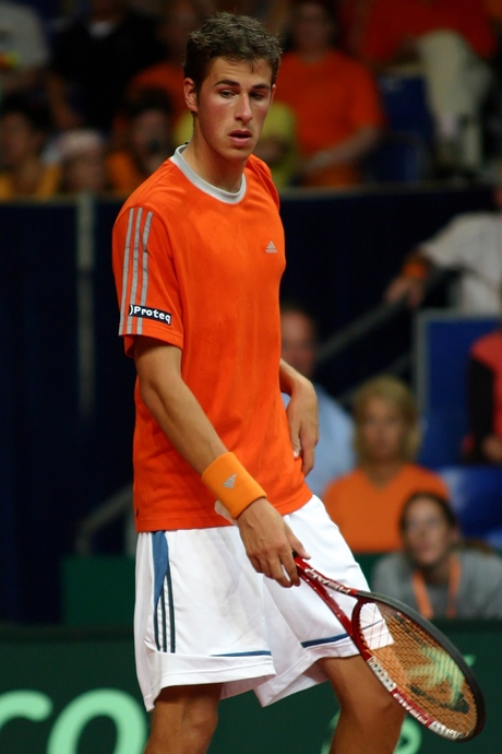 Robin Haase tijdens Davis Cup wedstrijd tegen Tjechie