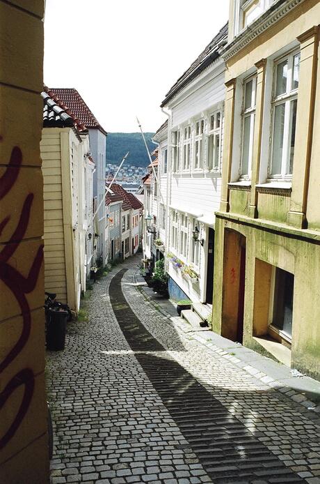 Heel leuk straatje in Bergen ( Noorwegen)