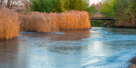 Zon gaat onder in Maurik