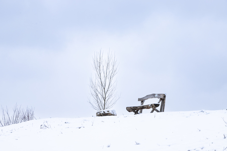 eenzaam winters bankje