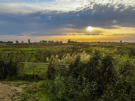 Zonsondergang bij de uiterwaarden