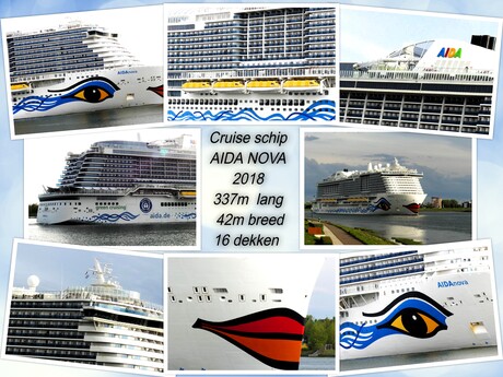 Collage   Detail serie  AIDA NOVA   Cruise schio  337 keer 42 meter  uit 2018 . fotos  29 april 2024 