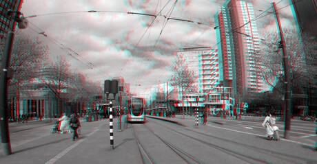 tramhalte Beurs Coolsingel Rotterdam 3D GoPro B&W