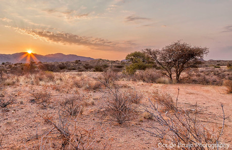 Zonsondergang in Namibië